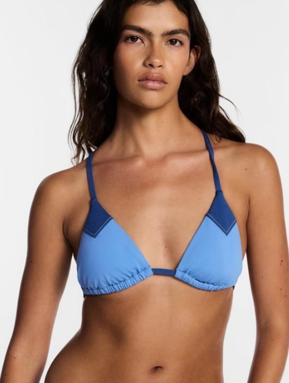 No Boundaries Two-Tone Blue Triangle Bikini Top and Bottom Set